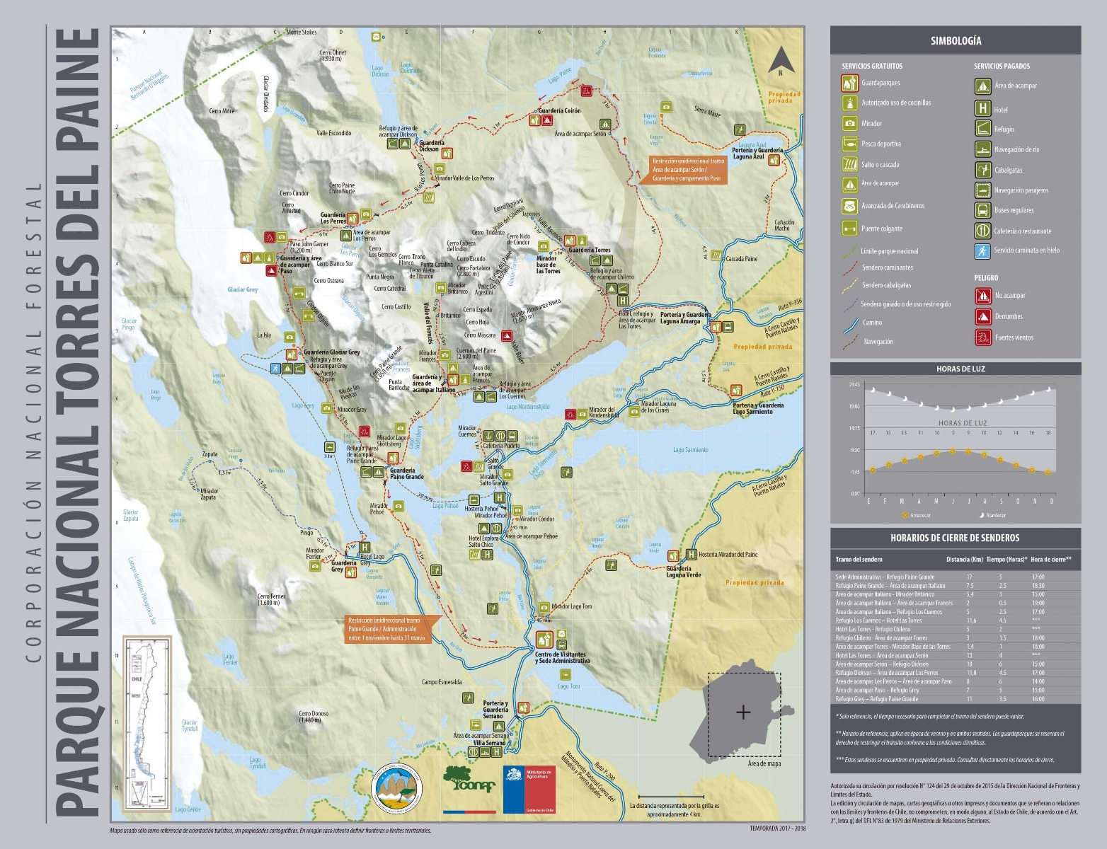 Conheça a rota e as paradas com este mapa da excursão Torres del Paine.