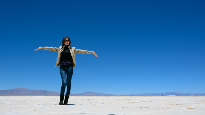 Feel in the clouds with the incredible panorama of Salinas Grandes in Northern Argentina!